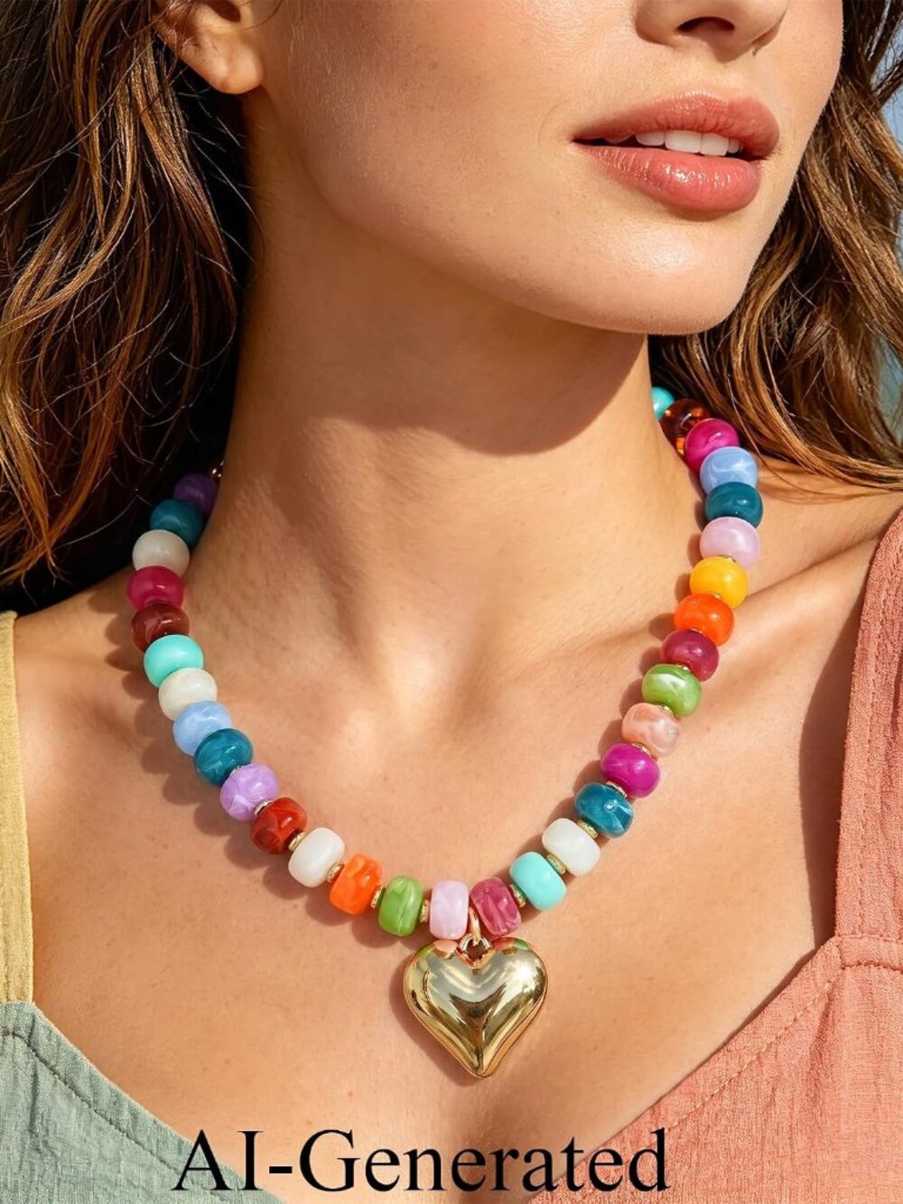 Beaded Necklaces For Women - Colorful Acrylic Beaded Chunky Necklace | Adjustabl View 3